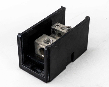 NSI Industries AL-P1-K6 Connector-Bloks power distribution block – angled front view showing black thermoplastic housing and aluminum terminal lugs