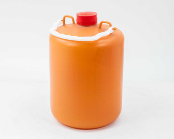 Entegris NOWPak NP-10-A1-T420-1 10L bottle showing carry handle raised — three-quarter front view