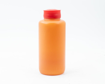 Bottom cap view of Entegris NOWPak NP-01-A1-T420-1 bottle showing molded patent numbers text on red PTFE cap