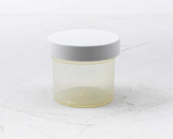 Parkway Plastics A0530200PPC 2oz 53mm clarified polypropylene jar with white screw-on lid, assembled view