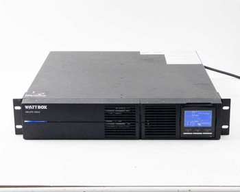 WattBox WB-UPS-1500-8 UPS — front right angle view showing full front panel with LCD display and ventilation grilles, power cord visible at rear