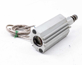 SMC MKB20-20RZ Rotary Clamp Cylinder — angled rear-left view showing clamping rod end, cylinder body, and multi-wire sensor lead
