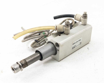 SMC MKB20-20R-F79WL Pneumatic Rotary Clamp Cylinder – angled right side view showing extended clamp shaft and pneumatic fittings on top