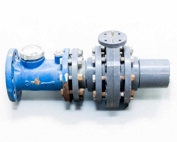 Arad WM80 3-inch water meter with valve — left side profile view showing meter register dial and flanged connections