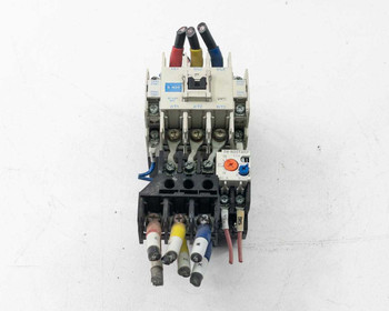 Mitsubishi S-N35 contactor and TH-N20TAKP overload relay assembly – top-down view showing input terminals and label