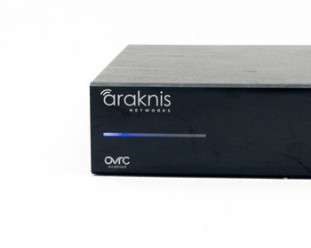 Araknis AN-210-SW-R-8-POE 8-port gigabit PoE switch – front-left three-quarter view showing top and front panel with LED indicators