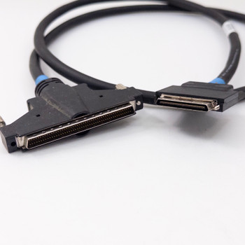 National Instruments NI0892080 DAQ cable – close-up of 100-pin and 68-pin MDR connector ends with blue strain relief collars
