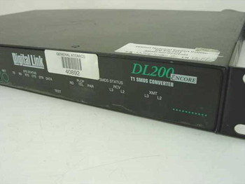 Digital Link DL200 Encore front panel close-up showing DTE status, PLCP, and SMDS status LED indicators