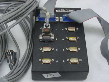 Ultracision Slider ID System Breakout Box top panel showing 8 numbered DB9 connectors and ribbon cable header