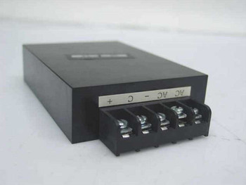 Transducers and Systems Inc P1 stabilized DC power supply – angled front-right view showing black enclosure and screw terminal output block