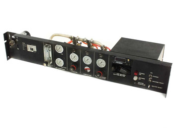 Atcor CRD-1410-DF box washer controller front panel — flow meter, pressure gauges, Omega CN310 temp controller, and control switches visible