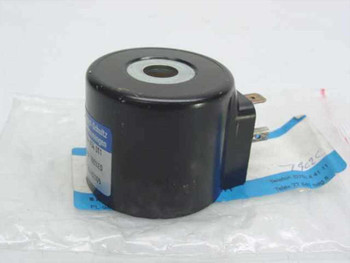 Magnet-Schultz Memmingen X AP X044 K54 D11 solenoid coil in original plastic bag, front view showing cylindrical black housing with blade terminals