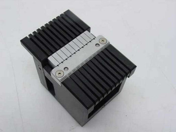 Advanced EDM Automation 583465 50% Slap Fixture – top and front view showing finned aluminum clamping jaw and black anodized body