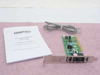 CompUSA RD01-D850 56K PCI Internal Data/Fax Modem V.90 with installation guide and phone cable – full contents view