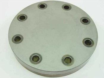 MDC vacuum flange — bottom view showing 8 countersunk mounting holes evenly spaced around the stainless steel body