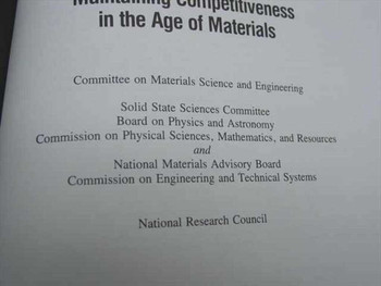 Interior title page of Materials Science and Engineering for the 1990s — subtitle Maintaining Competitiveness in the Age of Materials, listing contributing committees including Solid State Sciences Committee and National Materials Advisory Board