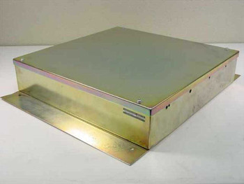 Tektronix 161-420-63 IGS-1614-63 enclosure — rear three-quarter view showing gold-anodized aluminum enclosure top and side, small label visible on front face