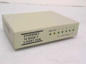 EN-500 Ethernet 10Base-T 5-Port Hub full front view showing PWR, COL, and five Link/Activity LEDs