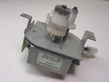 Shinano Kenshi 127K19840 gear motor – top/front three-quarter view showing plastic gear train and label