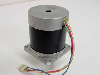 Shinano Kenshi STH-54D403 stepper motor rear and side view showing wiring harness and aluminum flange