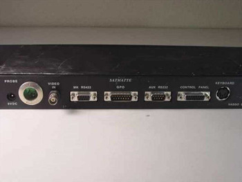 Vasgo LTD Satmatte – rear panel showing Probe 9VDC, Video In BNC, MK RS422, GPO, AUX RS232, Control Panel, and Keyboard ports