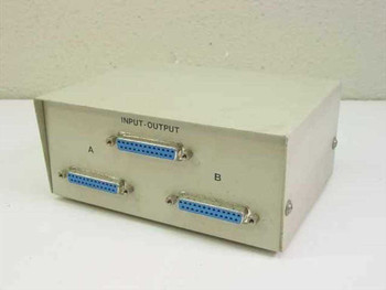 PC Concepts 2-Way AB Data Switch — top/rear view showing three DB25 25-pin female connectors labeled Input-Output, A, and B