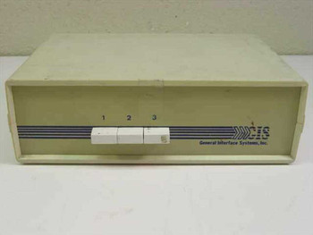 General Interface Systems GIS AB 3-way data transfer switch — front panel view showing three pushbutton selectors labeled 1, 2, 3 and GIS logo