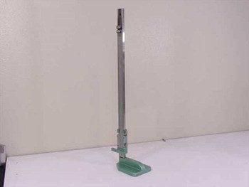 Kanon 181N stainless steel vernier height gauge on green cast stand, full front view on white surface