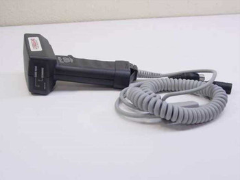 PSC Codestar 5317HP30F636 Ground Hog barcode scanner – left-side view showing grip and coiled AT cable