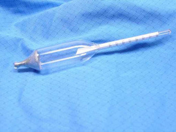 Fisherbrand 11-556L glass hydrometer full view showing glass body and lead ballast weight at bottom