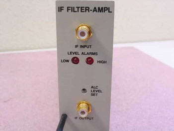 Scientific Atlanta 286426 IF Filter Amplifier — front panel close-up showing IF Input SMA connector, Level Alarms LOW and HIGH LEDs, and ALC Level Set indicator