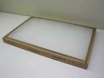 Air Handler 1W102 16x25x2 fiberglass panel air filter face-up showing white filter media and cardboard frame