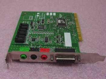 Creative Labs Sound Blaster PCI64 ES1370 AudioPCI sound card — front bracket view showing green line-out, black line-in, red mic 3.5mm jacks and DB15 game port