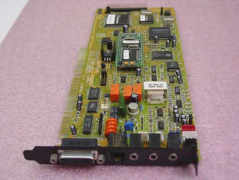 Packard Bell SRS ISA Sound Card Modem Combo front view showing bracket with DB15 game port and 3.5mm audio jacks