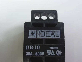 Ideal ITB-10 label showing model number, 30A-600V rating, UL and CSA marks, and catalog number 70066