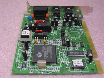 Rockwell MR56PVS ISA modem card angled rear view showing Rockwell RCVDL56ACF main controller chip