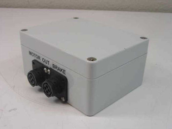Palomar Products Microweld Head Control Relay Unit – front/top view showing Motor Out and Brake circular connectors on face panel