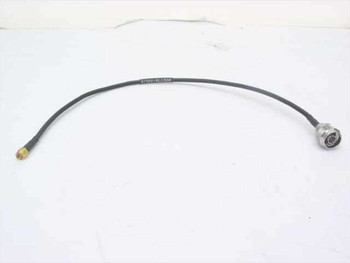 RG-58/U 18-inch coaxial patch cable full view showing TNC-M connector on right and SMA-M connector on left against white background
