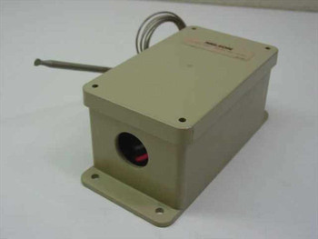 Nelson TA119-012 GZ thermal switch — right-side view of closed beige non-metallic Type 4X enclosure with capillary probe coiled on top