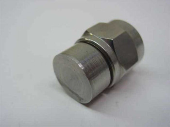 S/M T50M5A RF termination load — rear/termination face view showing flat stainless steel load body and coupling ring
