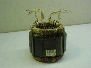 Motor Stator EDM85469 rear view showing label on lamination stack and wire tie bundle at top