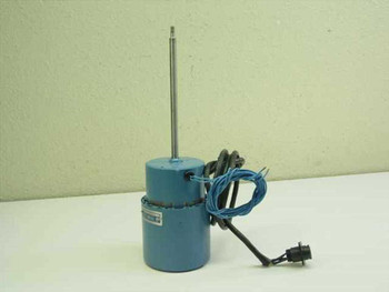 Filter Chem M1294K16 electric motor front-left view showing blue cylindrical body, vertical threaded shaft, and attached multi-pin connector with lead wires