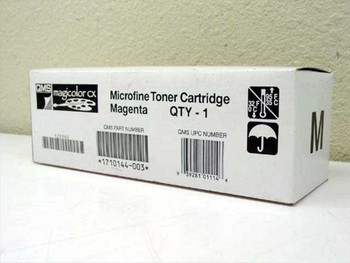 QMS 1710144-003 Magicolor CX Microfine Toner Cartridge Magenta — original box front showing QMS part number and UPC barcodes