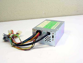 CSI Computer Sources 150W AT power supply – rear angled view showing full cable harness with Molex connectors and cable-mounted power switch