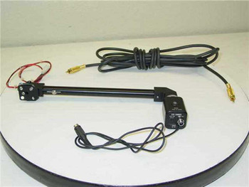 EIA CCD camera with illuminated optical tube arm extended, full assembly on white surface with attached cable and RCA connector