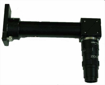 Circon MV9544 Micro-Optical Zoom System full side view showing Unitron zoom lens and L-shaped body with flange mount plate