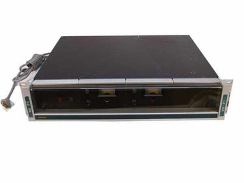 Catel CA-2100 dual video FM modulator rack front view showing two VFMM-2000 modules in 2U rackmount chassis with power cord