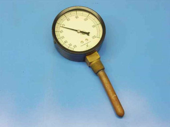 Marsh Instrument Company 120°F Fahrenheit dial thermometer with copper thermowell stem – front face view showing full dial and pointer