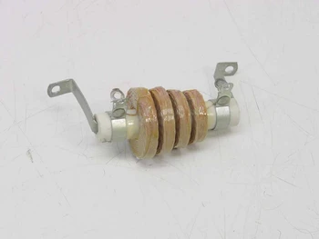JW Miller Magnetics 4551 RF choke assembly — front three-quarter view showing four-section wire-wound coil on ceramic bobbin with metal mounting brackets