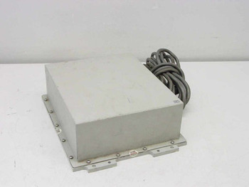 Avantek PS-110-004 satellite power supply top and rear view showing gray metal enclosure with mounting flange and attached cable
